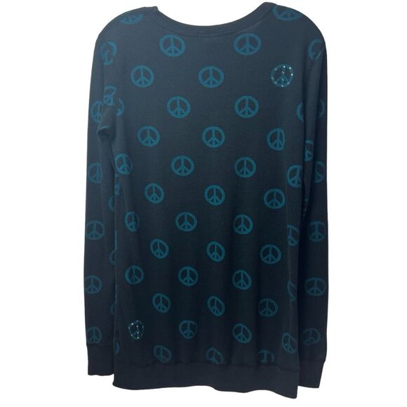 It’s Primp Iconic Peace Symbol Rhinestoned Black Long Sleeve Sweater Size M - Picture 2 of 6